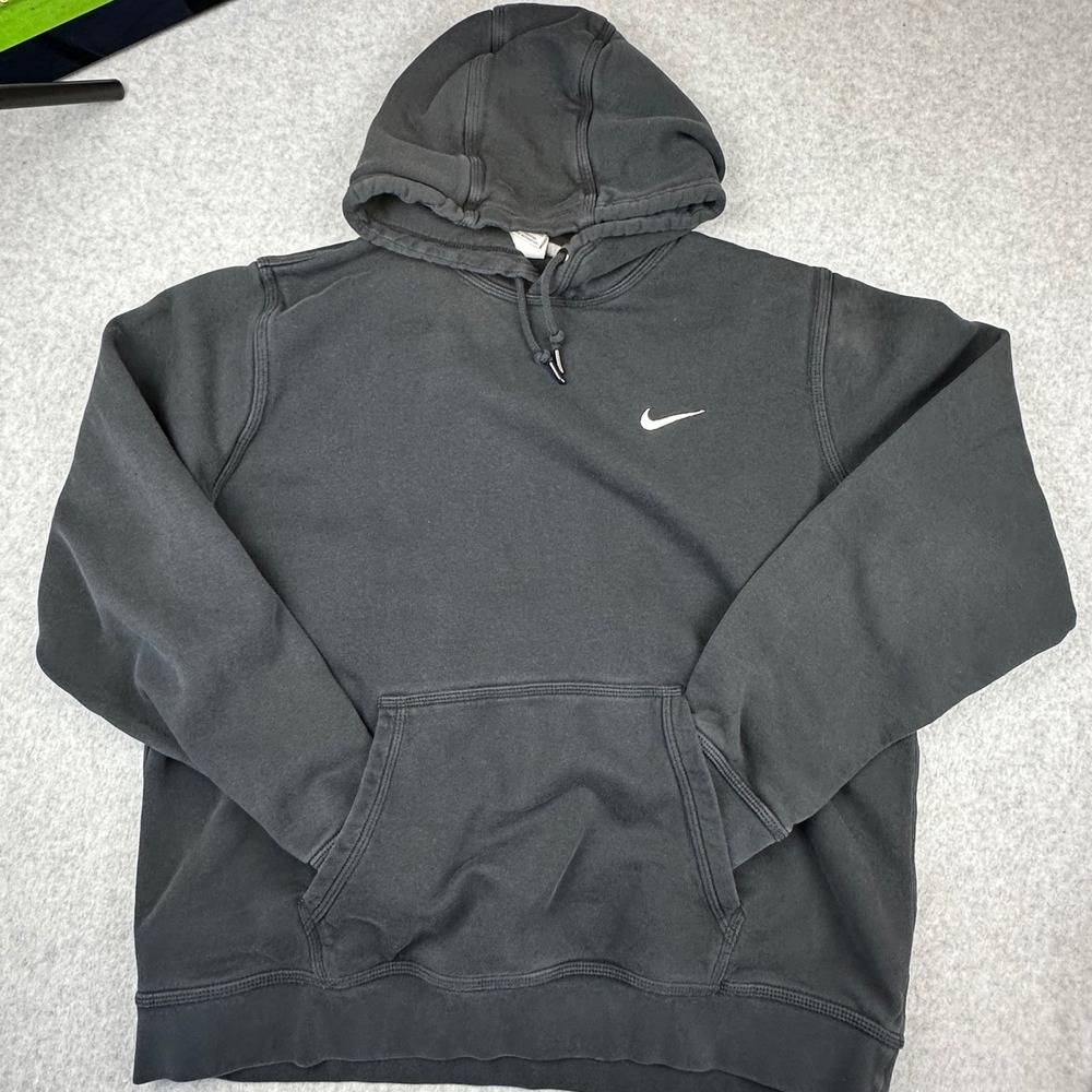 Nike Mens XL Embroidered Swoosh Hoodie Faded Black Pullover Fleece Sweatshirt - Picture 2 of 12